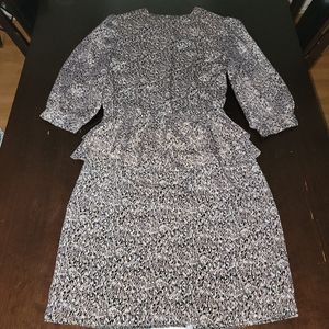 Vintage Peplum Granny Floral Dress w/ Shoulder Pads Stretch Cinched Waist